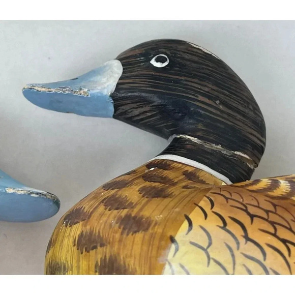 Two Small Duck Miniature Wood Carved Hand Painted Decoratives Mallard Decoy 4"x5 - Picture 15 of 16